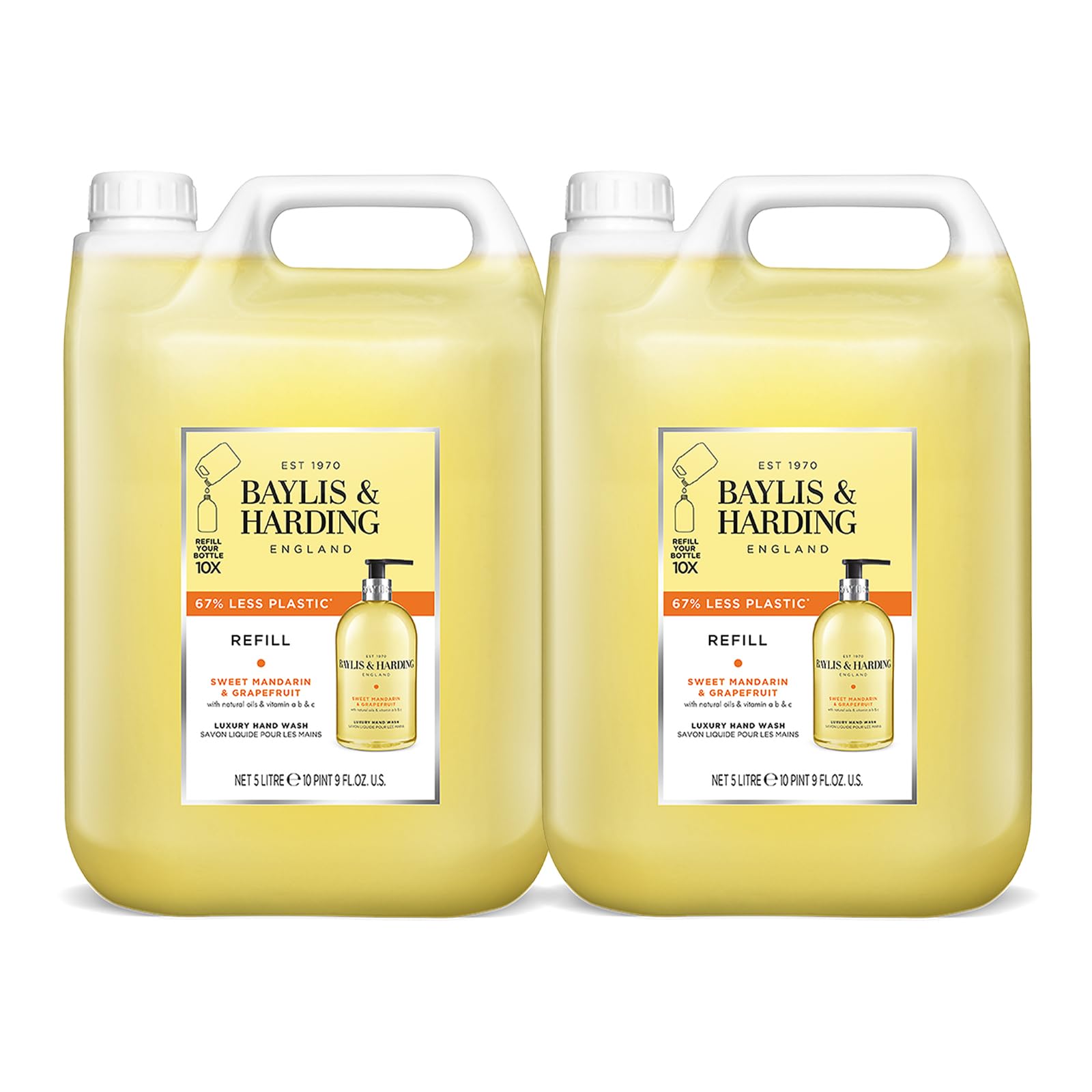 Baylis & Harding Sweet Mandarin & Grapefruit Hand Wash 5 Litre Refill (Pack of 2, total 10 litres) - Vegan Friendly