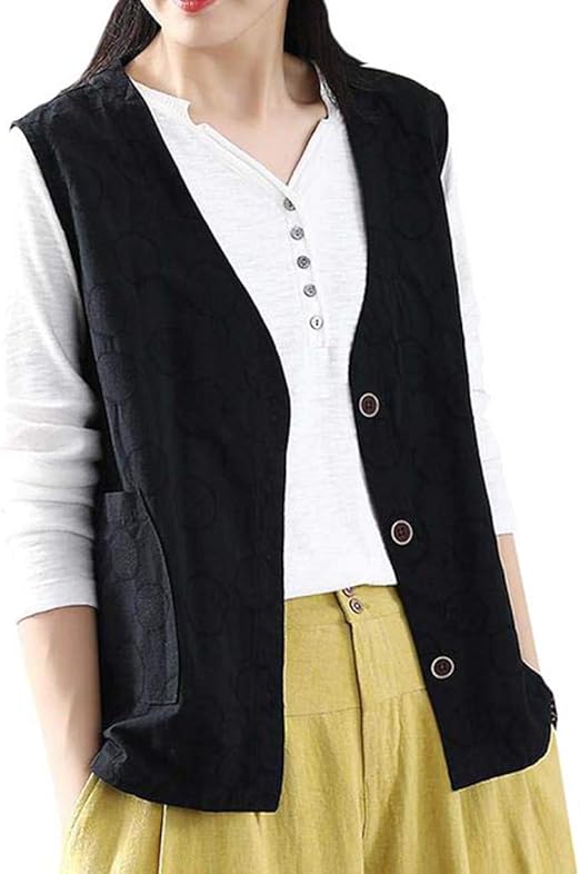 Amazon Mlboss ベスト レディース 麻 ジレ ゆったり ショート丈 カジュアル サマーベスト 大きいサイズ 夏服 トップス リネンジレ 大きいサイズ 通勤 冷房対策 チョッキ O黒 ベスト 通販