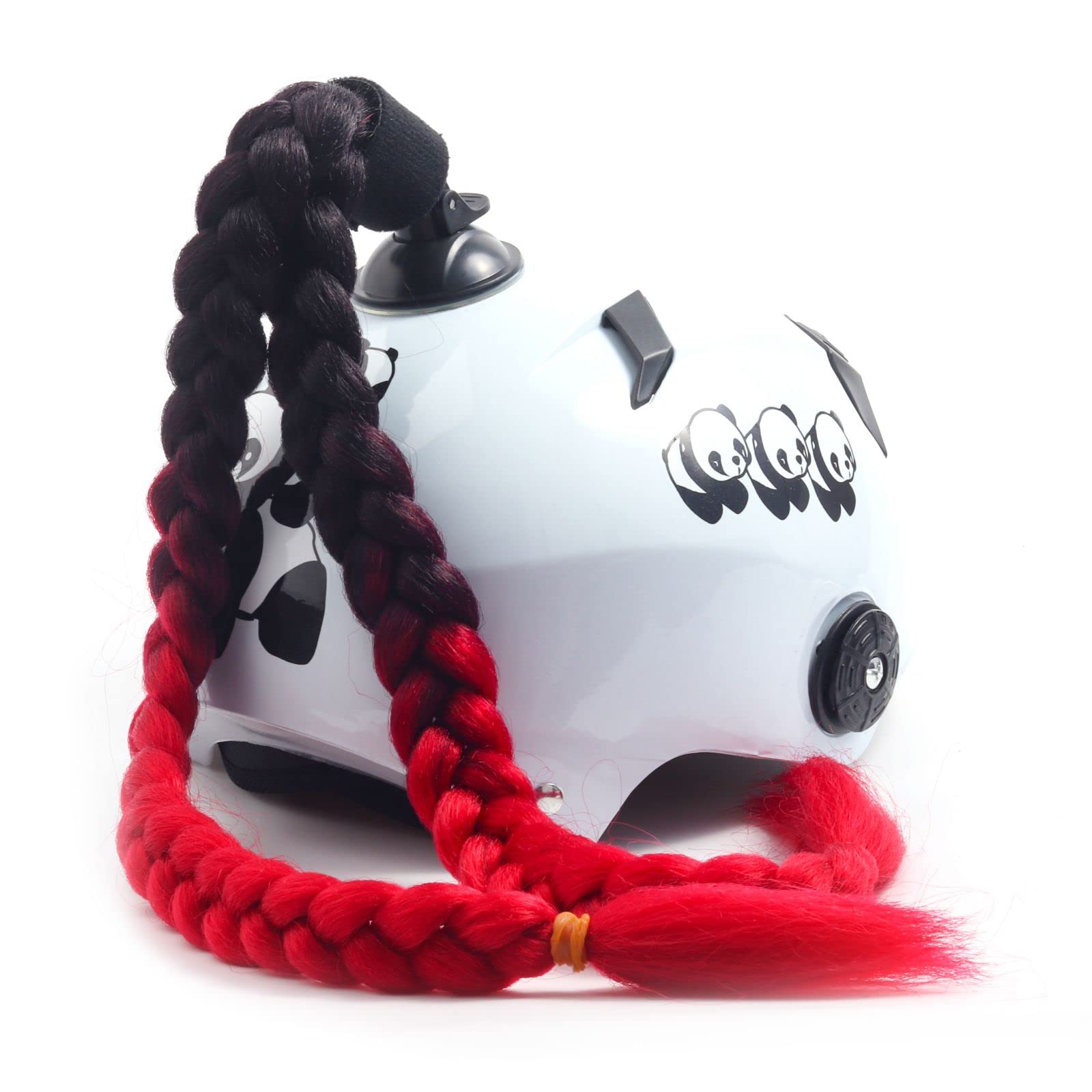 Helmet Ponytail Dual Pigtails Twist Braids Hair with Sucker Bow for Motorcycle Bike Motorbike Motocross Off Road Bicycle Cycling Bikers Riders Skateboarding Scooter Costume Cosplay (Black Red)