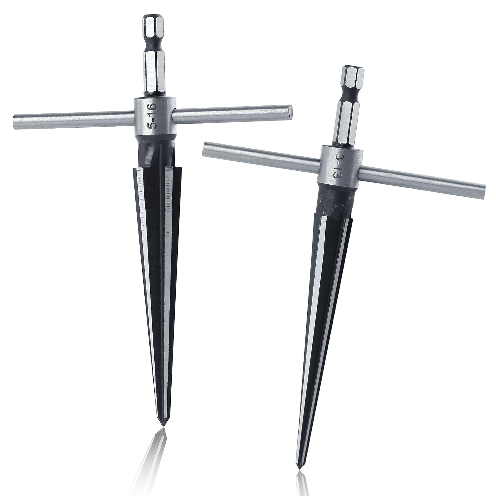 GOLD DEER T Handle Taper Reamer Set Tapered Reamer Set Hand Held Tapered Reamers Sizes 1/8"-1/2" (3-13mm) & 5"-5/8" (5-16mm) Handle Drilling Tools Woodworker Cutting Tools Luthier Guitar Tools