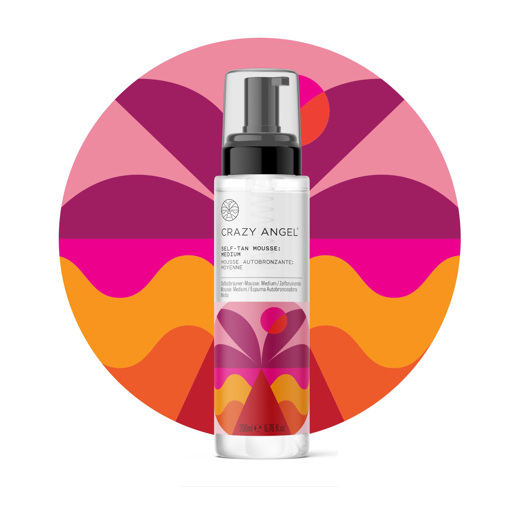 Crazy Angel Vegan Clear Self-Tan Mousse (Medium tan). No colour transfer. Made in UK. 200ml.