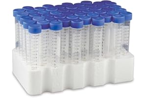 Globe Scientific 6286 Polypropylene Centrifuge Tube with Attached Blue Flat Top Screw Cap, Sterile, Printed Graduation, Rack 