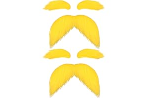 AONSOULE 2 Packs Self-Adhesive Mustaches and Eyebrows, Funny Costume Accessories for Cosplay Halloween World Book Day Party