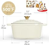 Overmont 26cm Enamelled Cast Iron Round Casserole Pot with Lid Cream view 2