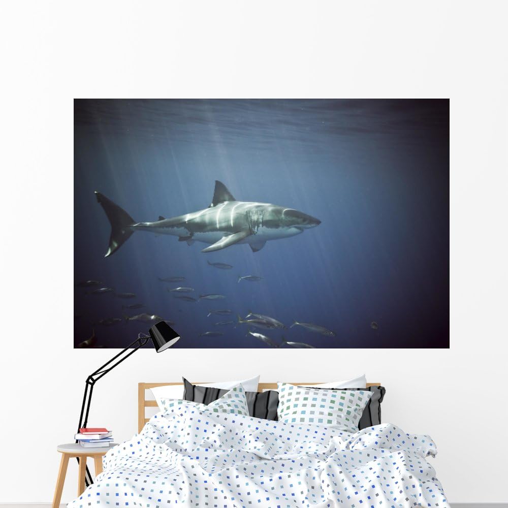 Wallmonkeys Great White Shark Wall Mural Peel and Stick Graphic (72 in W x 48 in H) WM143643