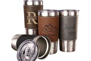 Personalized 20oz Leather Tumbler with Name,Custom Tumbler for Men,Engraved Travel Mug,Coffee Tumbler