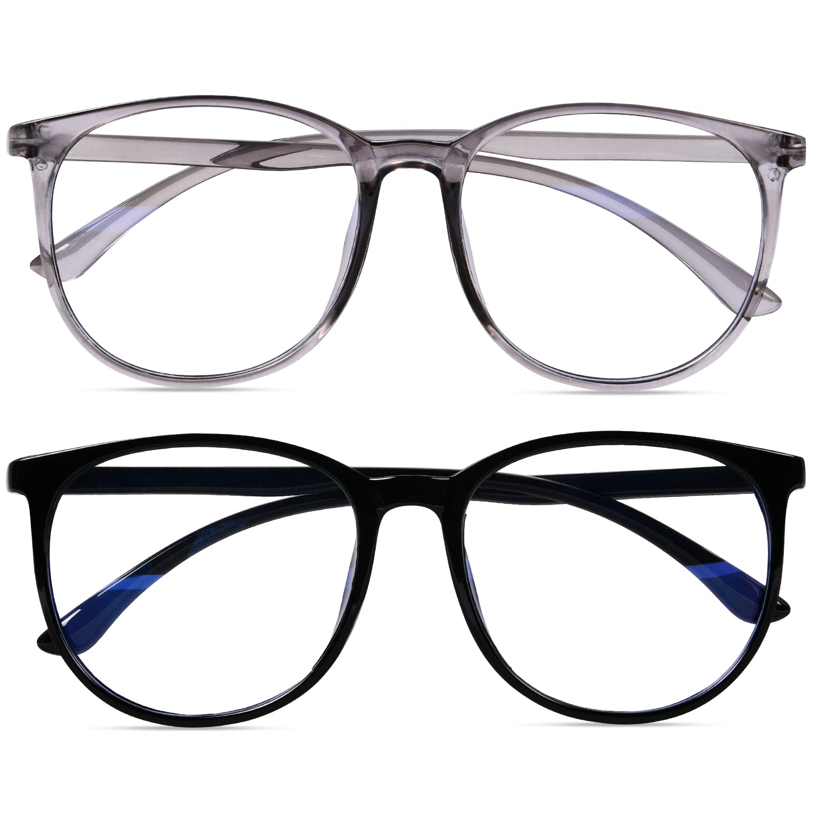 URAQT Blue Light Blocking Glasses, 2 Pack Anti Glasses HD Vision Computer Gaming Glare Eyeglasses with Filter, Lightweight Clear Lens Reading for Women Men, Black & Grey