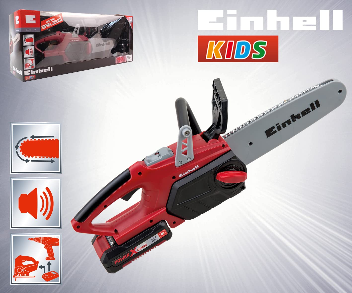 Happy People 41764 - Einhell Kids Kettensäge Batteriebetriebene Säge mit Sound und Lichtfunktion Handwerker kindgerechtes Spielzeug 3
