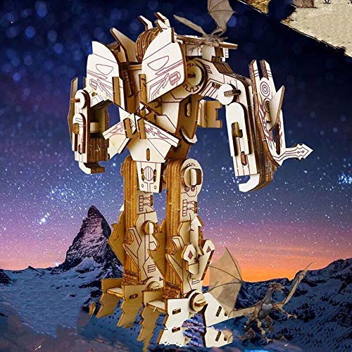 Yobeyi 3D Puzzle Robot Wooden Building Blocks Model Self-Assembly Craft Kit DIY Brain Teaser Toys Best Gifts for Women & Men (Robot-3) - Thumbnail 3
