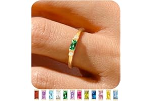 TOSGMY Gold Birthstone Rings for Women Non Tarnish 14K Gold Plated Stackable Dainty Emerald Green Gemstone Cubic Zirconia Wedding Engagement Ring for Her Birthday Gifts for Mom Jewelry Size 6-10