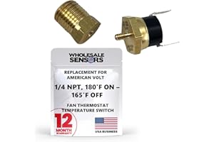 WHOLESALE SENSORS Replacement for American Volt Electric Radiator, 12 Month Warranty, Fan Thermostat Temperature Switch with Thread-in Brass Probe (1/4" NPT, 180'F On - 165'F Off)