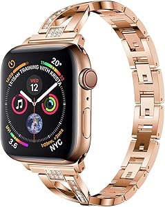 Yolovie Stainless Steel Band Compatible for Apple Watch Bands 42mm 44mm Women Rhinestone Bling Wristband Metal Bracelet Sport Strap with Removal Links for iWatch Series 5 4 3 2 1 - Rose Gold