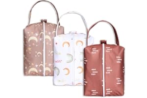 Lmbabter Baby Diaper Wet Dry Bag - 3PCS Diaper Organizer Bag Nappy Pouch Water- resistan Diaper Pod for Baby Diaper Bag,Gym Bag，Travel Bag （Moon）