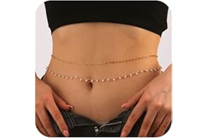 Honsny 2PCS 25-43Inch 18K Gold Plated Waist Chain Minimalist Pearl Belly Body Chain Gold Layered Sexy Bikini Body Chains Waist Jewelry for Women