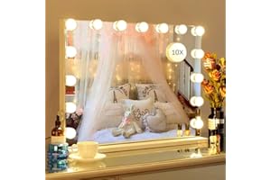 LilyHome 22.8"x 18.1" Vanity Mirror Makeup Mirror with Lights,10X Large Hollywood Lighted Vanity Mirror with 15 Dimmable LED Bulbs,3 Color Modes,Touch Control for Bedroom,Tabletop or Wall-Mounted