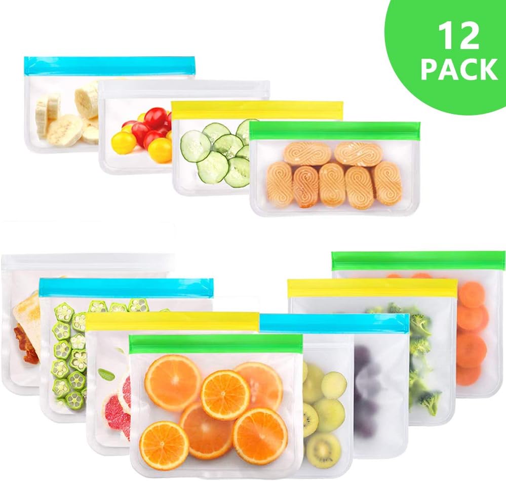 Usetcc Reusable Food Storage Bags, 12 Pack Leakproof Sandwich Bags PEVA