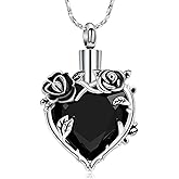 Cremation Urn Necklace for Ashes Cremation Jewelry Rose Flower with Heart Crystal Urn Pendant Keepsake Memorial Jewelry for Women Girls