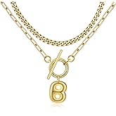 Bubble Gold Letter Necklace Layered Initial Necklaces for Women Dainty Cuban Chain Choker Necklace 14K Gold Plated Letter Necklace Personalized Name Necklace Cute Jewelry Gifts