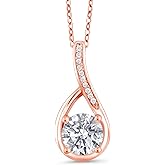 Gem Stone King 18K Rose Gold Plated Silver Lab Grown Diamond Pendant Necklace with Diamond Accent for Women | 0.84 Cttw | Gemstone April Birthstone | Round 6MM | With 18 Inch Chain