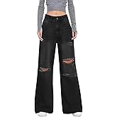 DLAYBGFA Distressed Wide Leg Jeans for Women High Waisted Loose Ripped Boyfriend Jeans Y2K Stretch Denim Pants