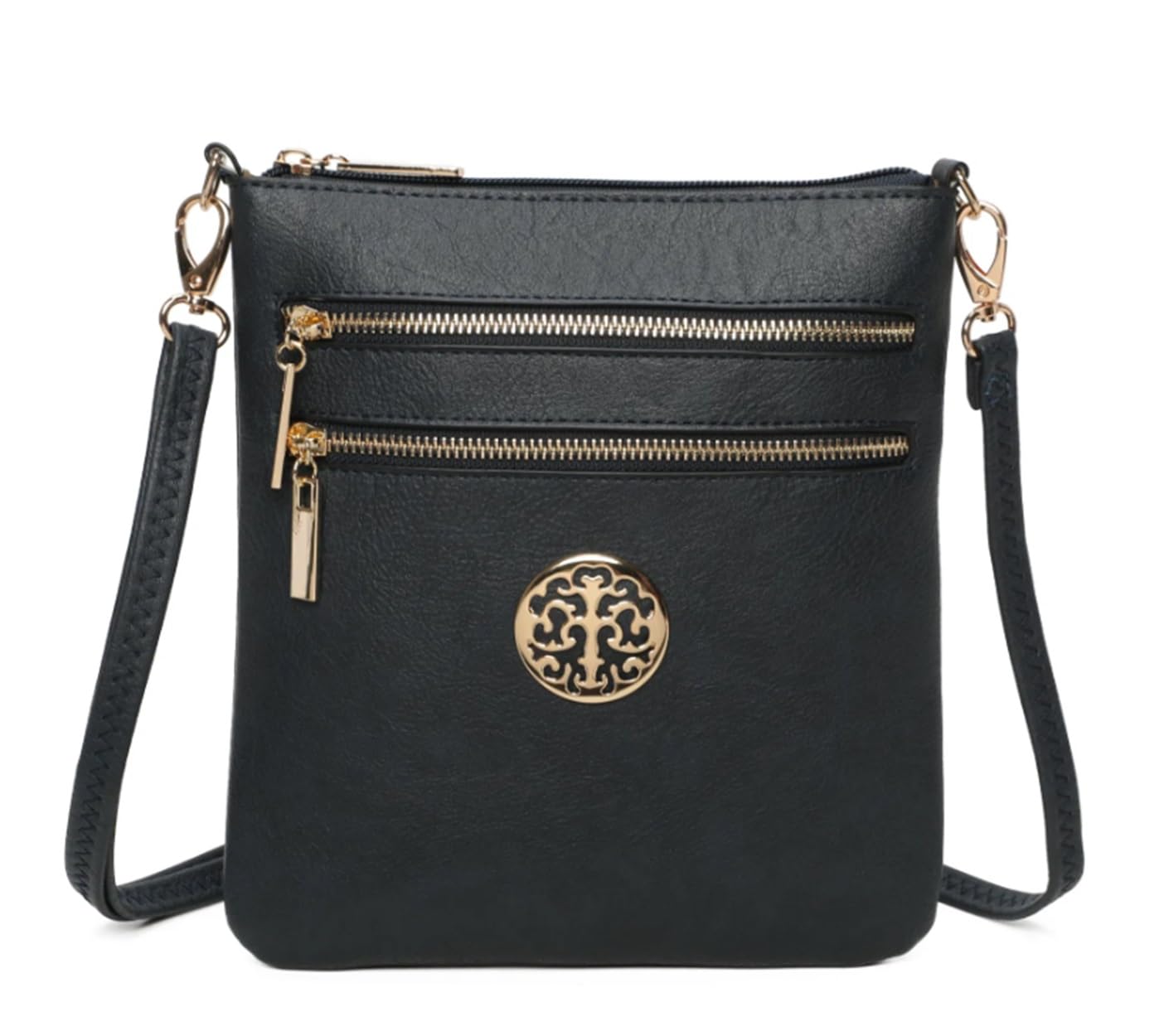 LeahWard Cross Body Bag With Tree Logo, Women's Designer Cross Body Shoulder Bags, Handbags Women (Black)