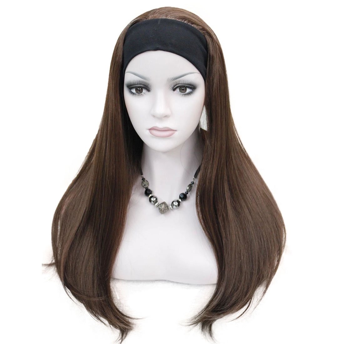 Lydell Long 3/4 women's wigs hairpiece Straight with Adjust Black Headband Blonde Highlighted wig Synthetic Hair (31) โ image 1