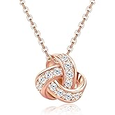 Elensan 14K Gold Plated Pendant Necklace | 925 Sterling Silver Chain CZ Hypoallergenic Pendant Charms Love Knot Cubic Zirconia Necklace for Women