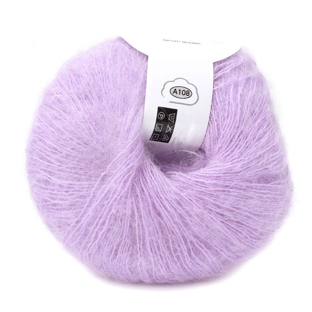 Angora Wool Yarn, Popular Multi Color Soft Mohair Knitting Warm Crochet Yarn for Cozy Creations DIY Scarf Thread Supplies Fluffiness Luxurious Sweaters Scarves Hats Home Accessories Decor(Lilac)