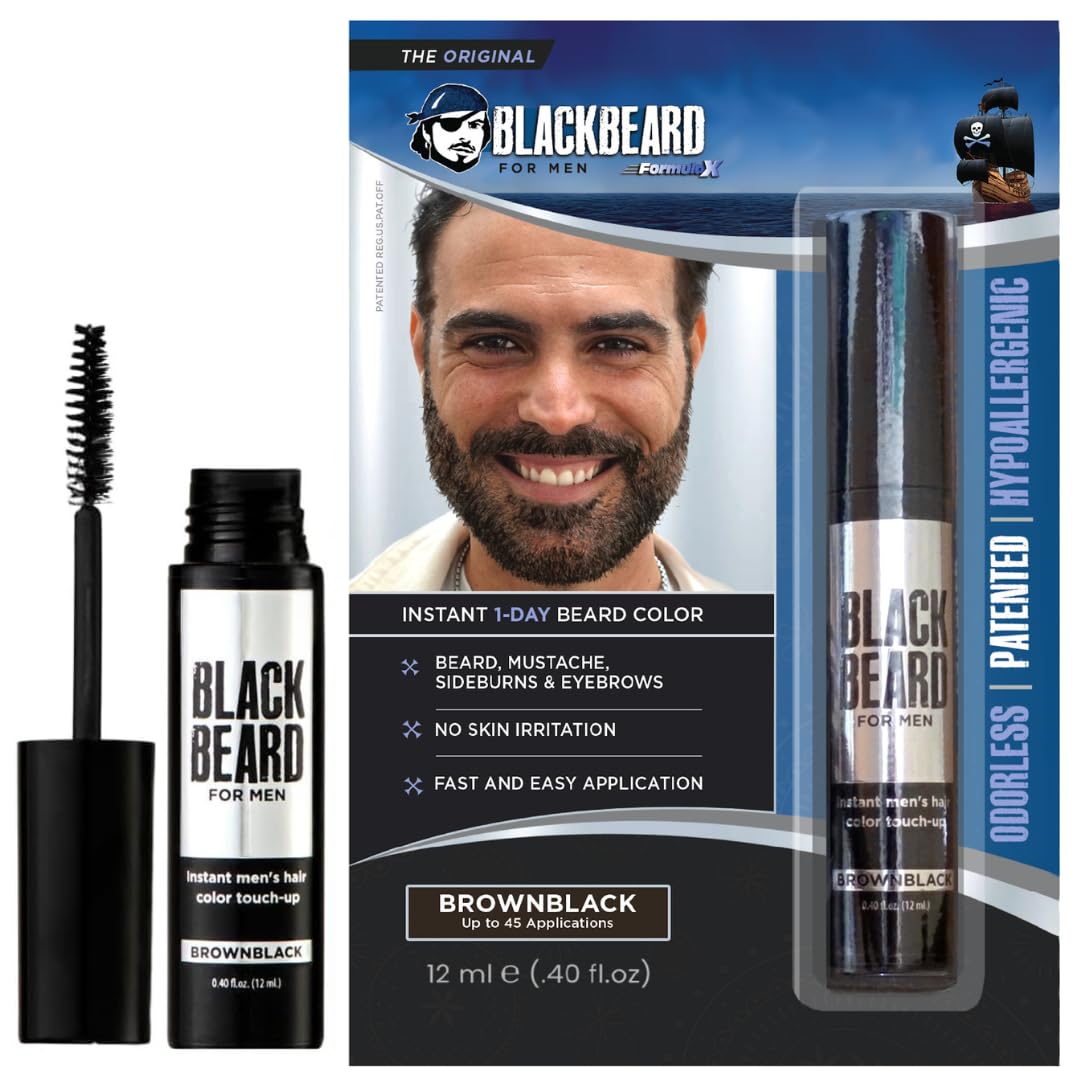 Blackbeard for Men Temporary Beard & Facial Hair Colour Brush‑On Grey Coverage for Beard, Moustache, Sideburns & Brows Hypoallergenic, Water‑Resistant, Easy‑Apply Brown Black 12 ml