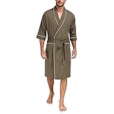 COLORFULLEAF 100% Cotton Men's Bathrobes Lightweight Breathable Short Sleeve Kimono Spa Robe with pockets