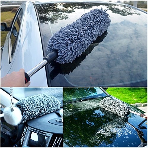 Lecone Car Duster, Multipurpose Microfiber Duster with Long Unbreakable Extendable Handle, Lint Free Vehicle Cleaning Kit for Interior & Exterior Use