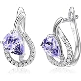 Teardrop Birthstone Dangle Earrings, 925 Sterling Silver Drop Earrings Latch Back Hypoallergenic Jewelry for Women, Anniversary Birthday Gifts for Her Wife Mom