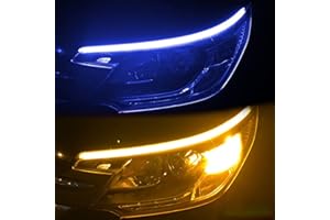 YOUNICE 2Pcs Flexible LED Light Strip Daytime Running Light 12V LED Sequential Flowing Scan Turning Signal Headlight Strip Decorative Lamp (Blue+Yellow, 45CM)