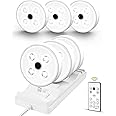 EZVALO Puck Lights with Remote 6 Pack, Rechargeable Under Cabinet Lights with Charging Station, 2 Color Temps Motion Sensor Light Group Control, Dimmable LED Puck Light for Kitchen, Bedroom, Shelf