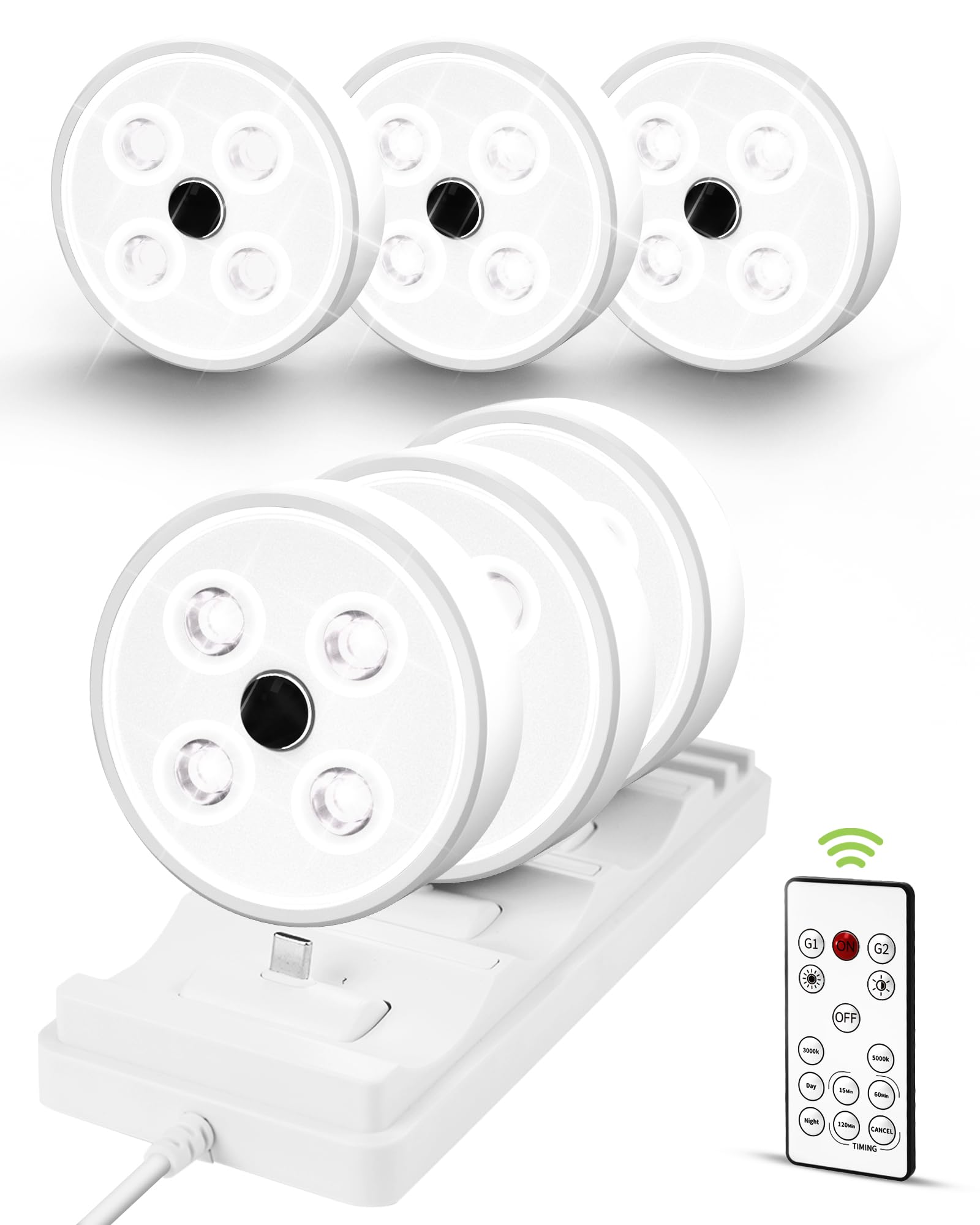 Photo 1 of EZVALO Puck Lights with Remote 6 Pack, Rechargeable Under Cabinet Lights with Charging Station, 2 Color Temps Motion Sensor Light Group Control, Dimmable LED Puck Light for Kitchen, Bedroom, Shelf