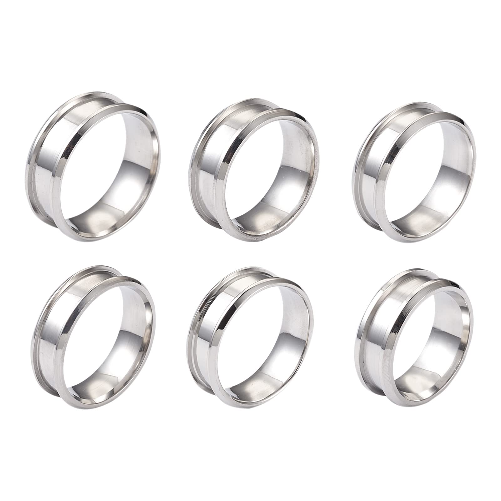 PandaHall 6pcs Stainless Steel Round Grooved Ring 17~22mm Stainless Steel Ring for Men Women Jewelry Making, Stainless Steel Color