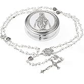Glass Pearl Rosary Beads Catholic for Women, Virgin Mary Medal, Bead Necklace First Communion Gifts with Virgin Mary Gift Box
