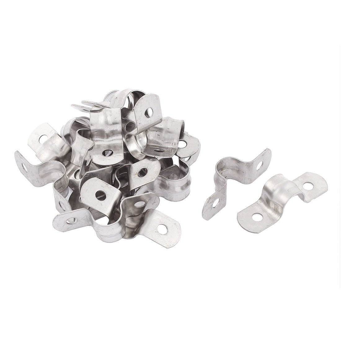 Sourcingmap 10mm(0.4inch) Rigid Pipe Strap, 2 Holes Tube Straps Stainless Steel Tension Tube Clip Clamp 20Pcs