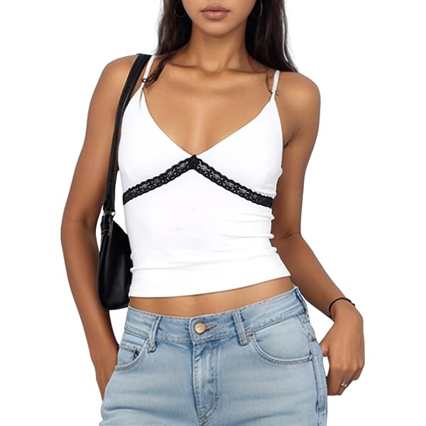 Faretumiya Women Double Layer Tank Top Spaghetti Strap Color Block