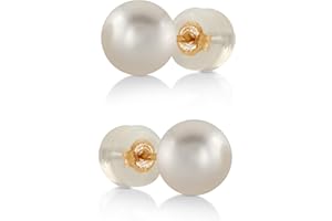 THE PEARL SOURCE White Japanese Akoya Pearl Stud Earrings for Women – Genuine Cultured Pearls, Hypoallergenic Jewelry with Secure 14k Gold Backing, Elegant Gift Box Included