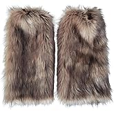 Merkaunis Furry Boot Covers, Grass Yellow Faux Fur Leg Warmers, Winter Furry Leg Warmers for Wolf Costume Leg Warmer, Faux Fur Boot Cover for Halloween Party Accessory Keeping Warm, 15.7 Inches