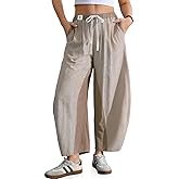 TARSE Womens Wide Leg Barrel Pants Striped Drawstring Elastic Waist Loose Fit Summer Boho Casual Trendy Pants with Pockets