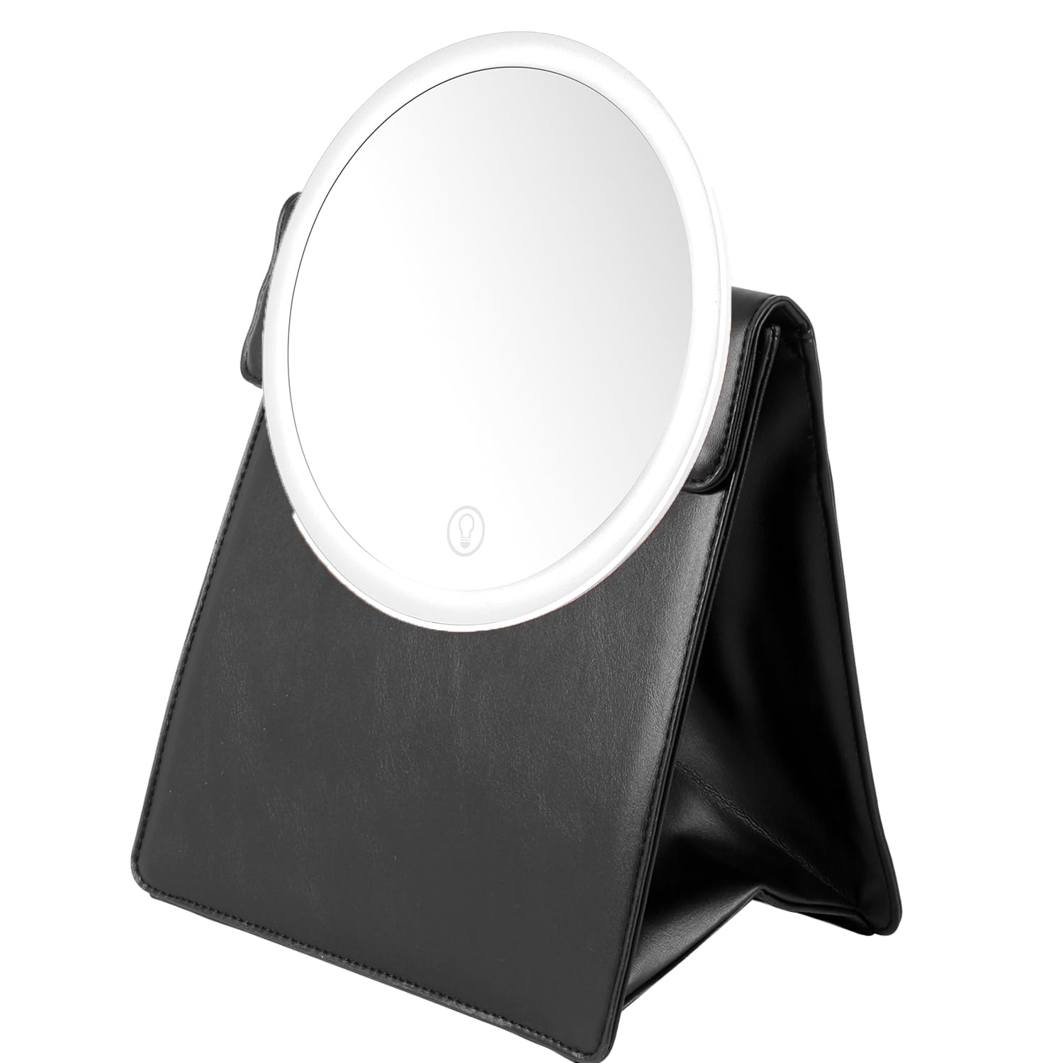 Portable Travel Makeup Vanity Mirror with Storage Bag Rechargeable Hand Mirror Adjustable Brightness Touch Screen Beauty Mirror with 3 Lighting Modes Detachable Makeup Mirror Travel Mirror (Black)