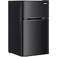 OUTGAVA Double Door Mini Fridge with Freezer 3.2 Cu. Ft Mini Refrigerator, Compact Refrigerator Mini Freezer Cooler with Adjustable Thermostat and Reversible Door for Dorm,Office,Apartment,Black