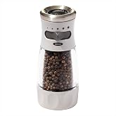 OXO Good Grips Contoured Pepper Grinder with Adjustable Ceramic Mill | Pre-loaded with Peppercorns, 5 Grind Settings, Ceramic Grinder, Non-slip Grip, Home and Kitchen Use, Spice Grinder