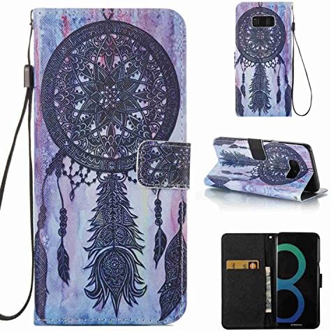 Alfort Samsung Galaxy S8 PLUS Case, Samsung Galaxy S8 PLUS Cover, 2 in 1 Phone Case Flip Fold Premium PU Leather Book Wallet Case Stand Cover with Magnetic Closure Image Black Windbell + Lanyard