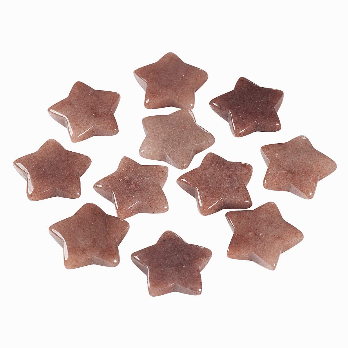 KYEYGWO 1.2" Carved Healing Crystal Star Stone Reiki Tumbled Polished Pocket Palm Worry Stone for Meditation Yoga Energy Balance, Pack of 6 Strawberry Quartz