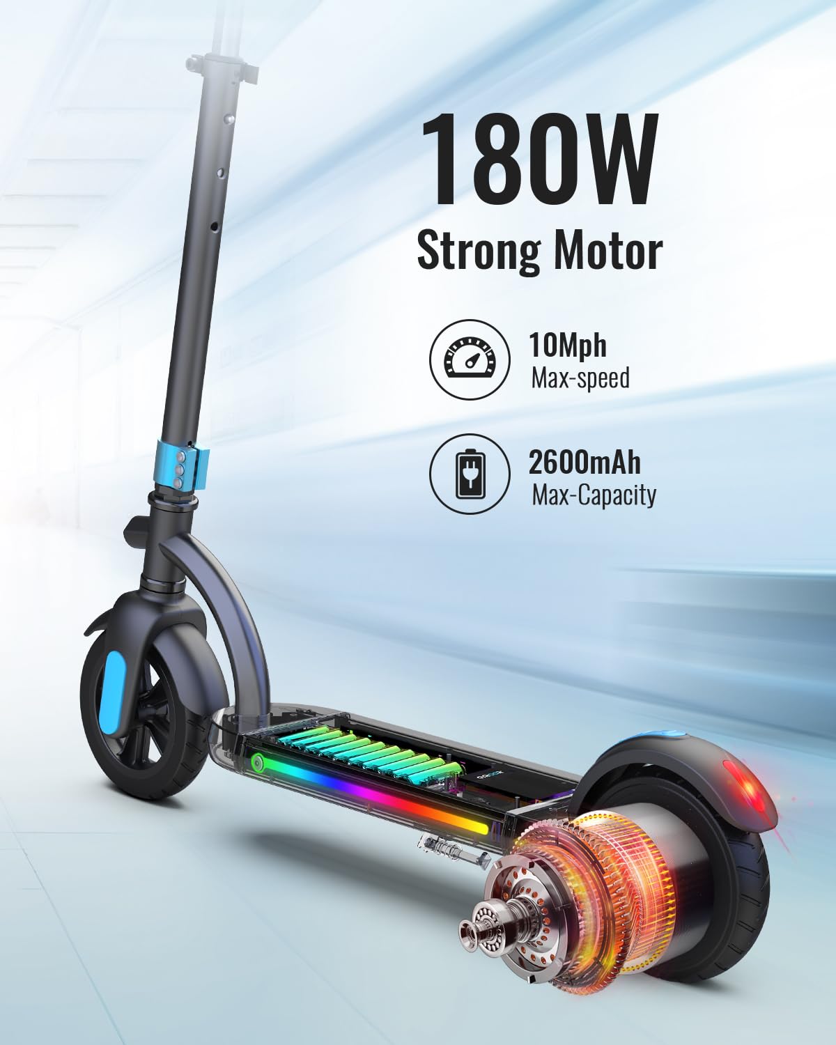 Gyroor H40 Kids Electric Scooter, 180W Motor, Up to 10 MPH, LED Display & Colorful Lights, Adjustable Height, for Boys & Girls Ages 8-12, Great Birthday Gift
