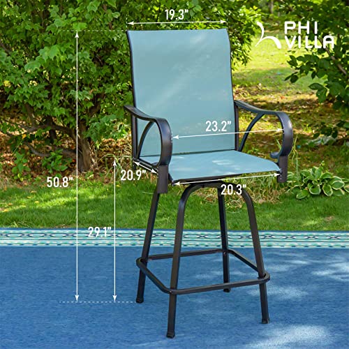PHI VILLA Outdoor Swivel Bar Stool Chairs, Bar Height Patio Chair with