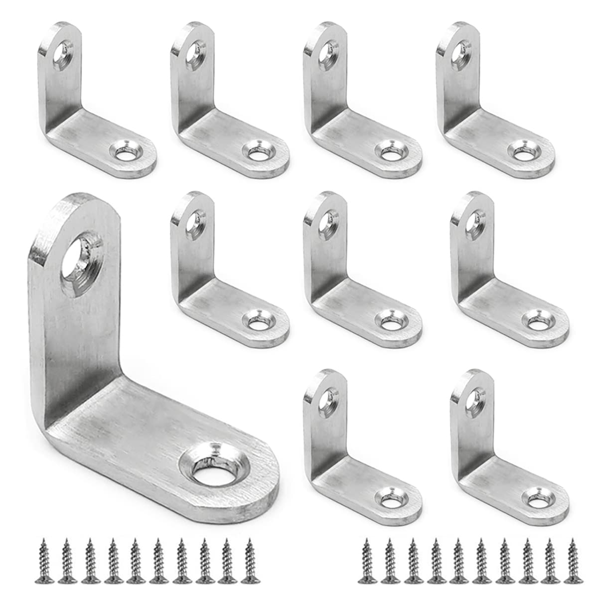 BuxiuGK 10 Pieces Corner Brackets 30 x 30mm,L Shape Right Angle Stainless Steel Metal Brackets with Screws for Desk, Table, Chairs,Wood Furniture Cabinets